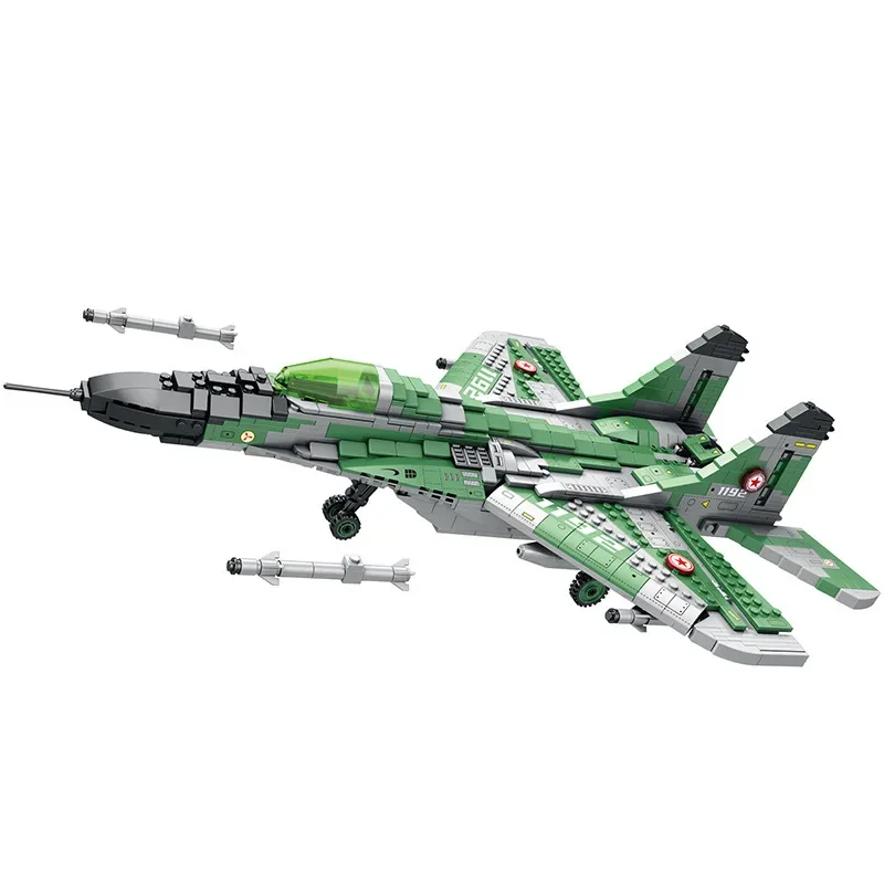 33024 Small particle building blocks Camouflage Green Fighter military aircraft assembly model puzzle toy gift for children - Image 5
