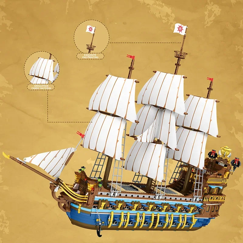 MOC Reobrix 66011 The Royal Fleet The Sun Pirate Ship Sailboat Royal Sunshine Model difficult Building blocks. Christmas gift - Image 2