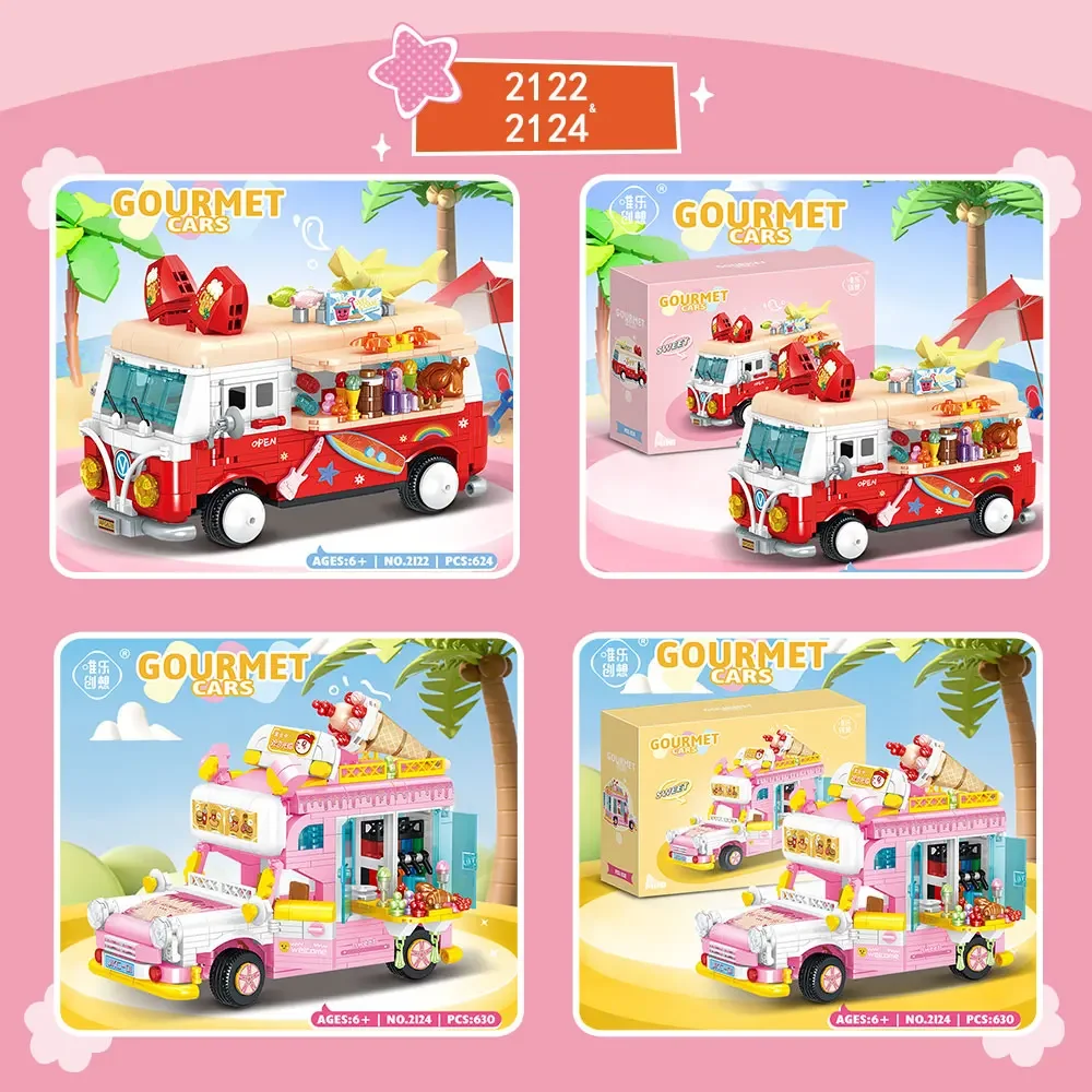 WLtoys 2124 630pcs Ice Cream Truck Street View Food Truck Mini Building Blocks Food Model Building Blocks Kids Toys Boys Girls - Image 3