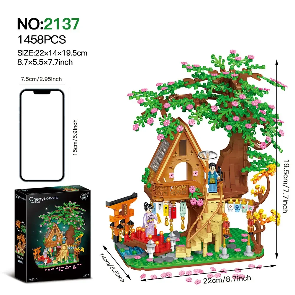 WLtoys 2137 1458PCS DIY Pink Cherry Blossom Treehouse Building Blocks Set - Creative & Educational Holiday Gift, Perfect for Fam - Image 5
