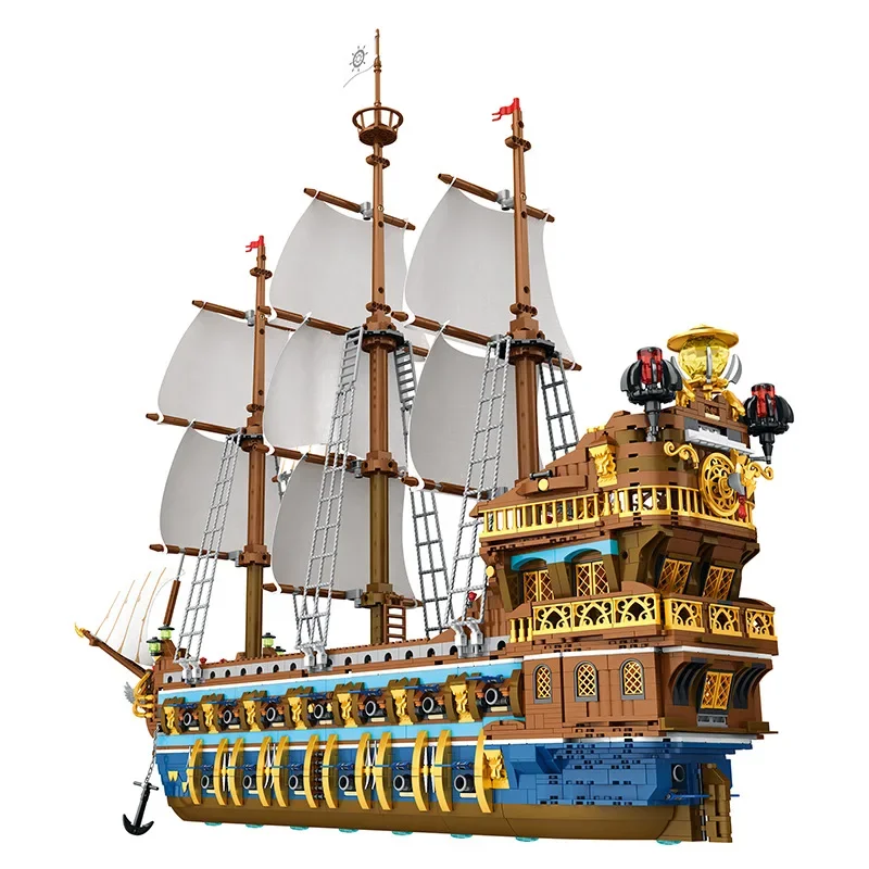 MOC Reobrix 66011 The Royal Fleet The Sun Pirate Ship Sailboat Royal Sunshine Model difficult Building blocks. Christmas gift - Image 6