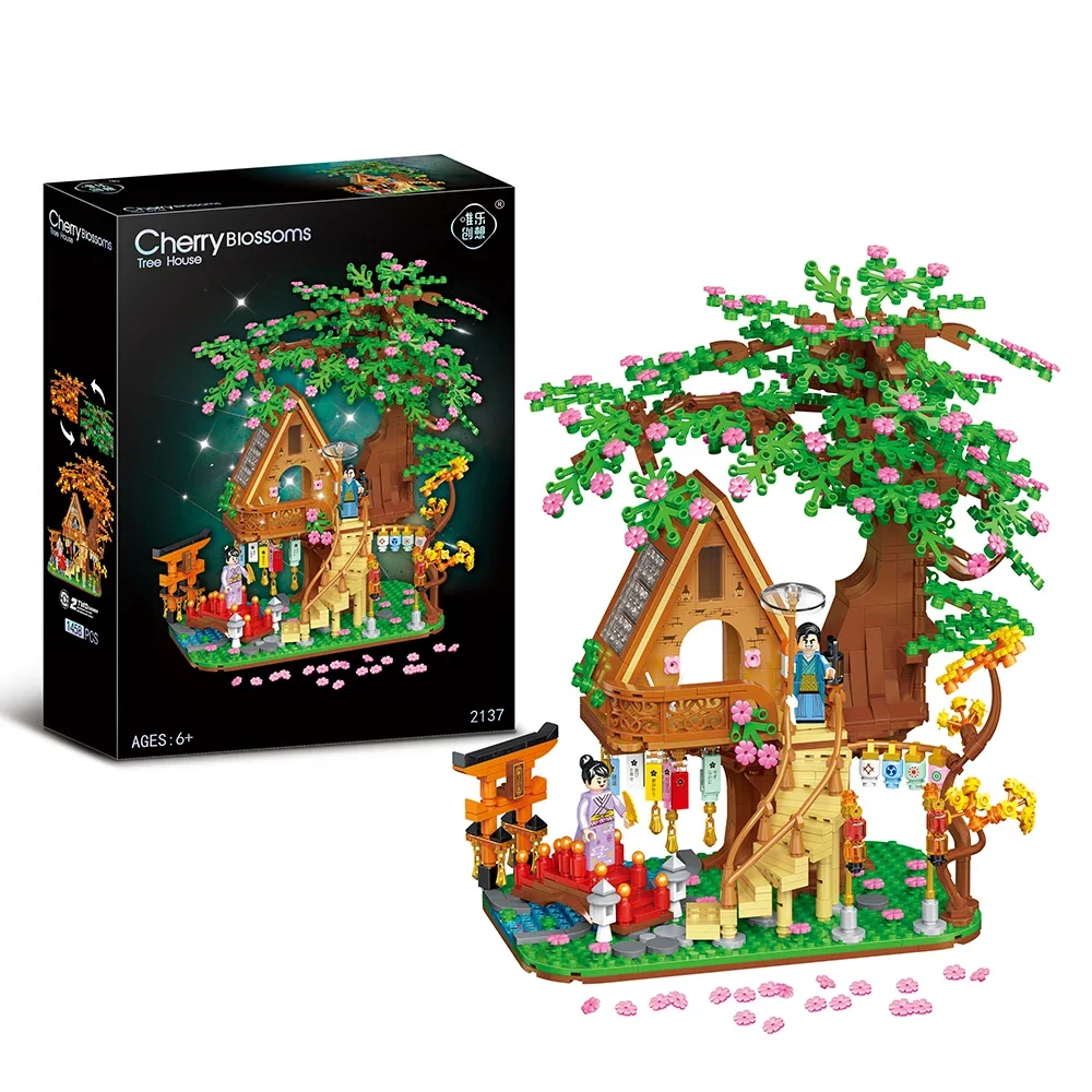 WLtoys 2137 1458PCS DIY Pink Cherry Blossom Treehouse Building Blocks Set - Creative & Educational Holiday Gift, Perfect for Fam - Image 4