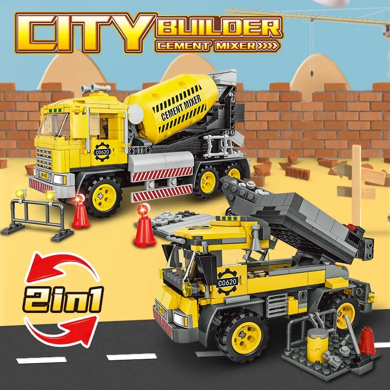 WOMA Construction City Builder Mixing Truck 2-in-1 Children's Toy Small Particle Building Blocks Festival Gift - Image 4