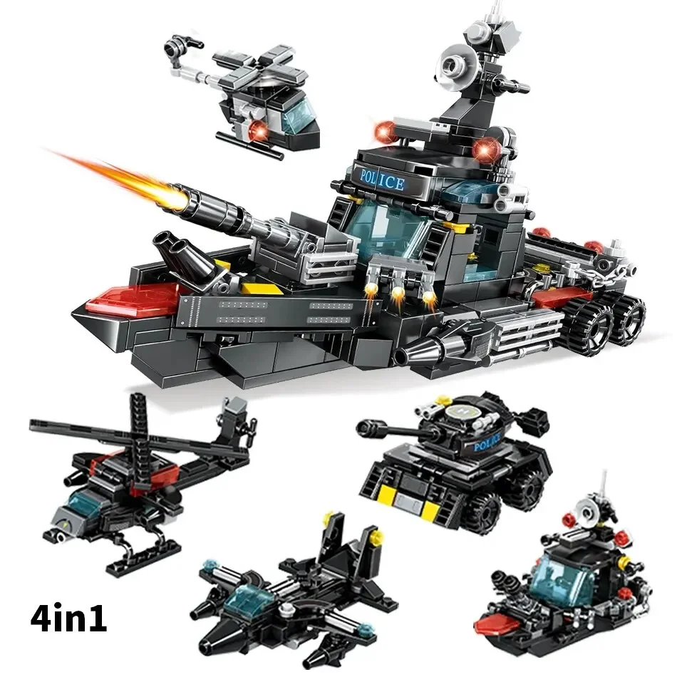 4in1 Swat Police Series Building Blocks with Policeman Bricks Truck Ship Car City Construction Toys for Children - Image 2