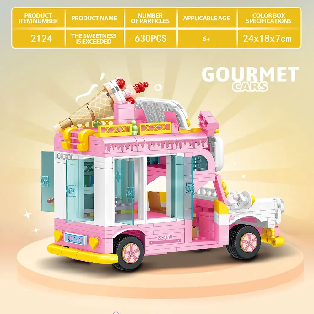 WLtoys 2124 630pcs Ice Cream Truck Street View Food Truck Mini Building Blocks Food Model Building Blocks Kids Toys Boys Girls - Image 4