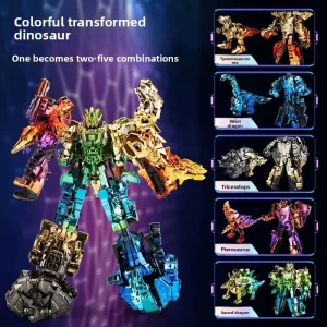 New Colorful Plated Alloy Dinosaur Transforming Toy Tyrannosaurus Robot Combination Boys Educational Toys Collectible Figures