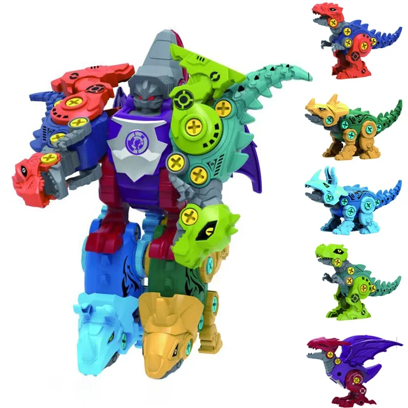 5 IN 1 Children Assembly Dinosaur Transformation Dino Robot Constructor Screw DIY Set Blocks Disassembly Screwdriver Model Toys - Image 2