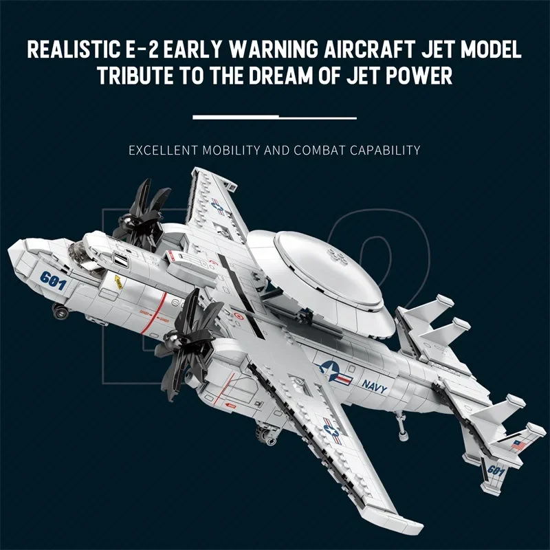 E2 Early Warning Aircraft Building Blocks Military Air Force Fighter Plane Model Bricks Desktop Ornaments Kids Toys Gift 1144PCS - Image 3