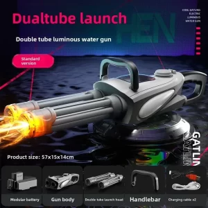 New Electric Gatling Water Gun Toy With LED Automatic Spray Water Pistol Blaster Cannon Pool Summer Toy for Kids Boys Adult Gift