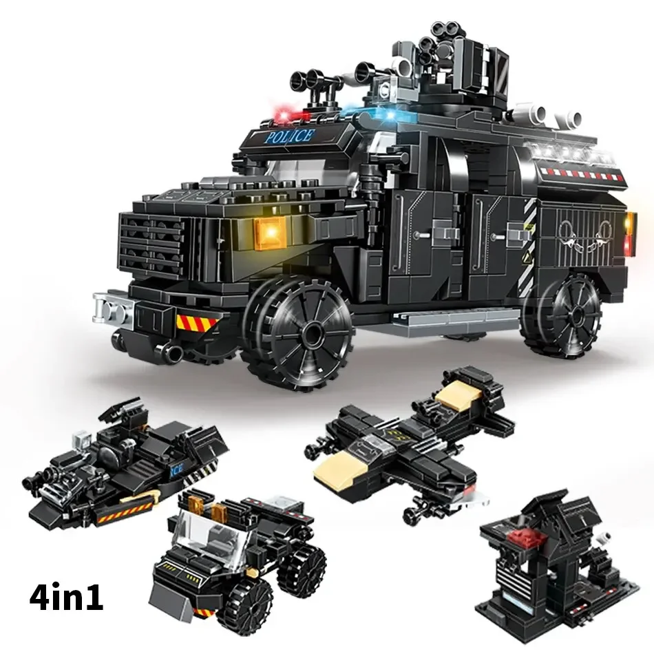 4in1 Swat Police Series Building Blocks with Policeman Bricks Truck Ship Car City Construction Toys for Children - Image 4