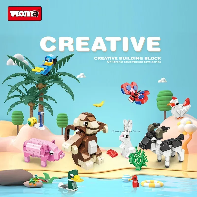 WOMA Small particle assembled building blocks, small animal zodiac assembled building blocks, holiday gifts, birthday gifts