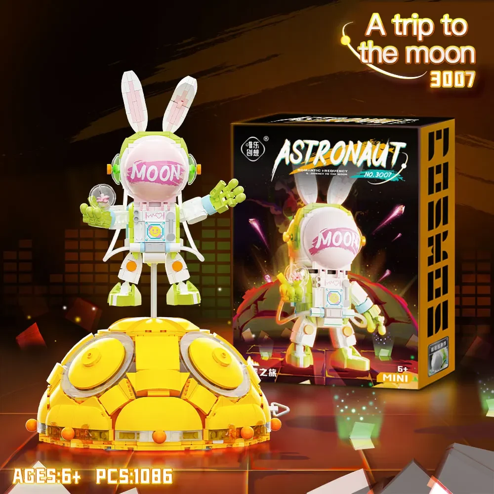 WLtoys 3007 1086PCS 1 Piece Mini Building Block Astronaut Music Box Building Block Kit, Exquisite Building Toy Gifts for Adults