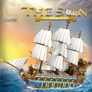 MOC Reobrix 66011 The Royal Fleet The Sun Pirate Ship Sailboat Royal Sunshine Model difficult Building blocks. Christmas gift