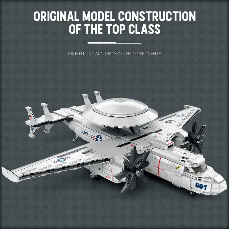 E2 Early Warning Aircraft Building Blocks Military Air Force Fighter Plane Model Bricks Desktop Ornaments Kids Toys Gift 1144PCS - Image 4