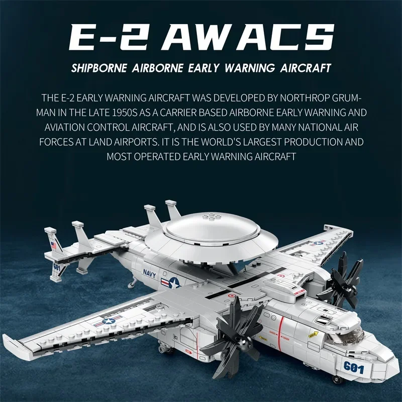 E2 Early Warning Aircraft Building Blocks Military Air Force Fighter Plane Model Bricks Desktop Ornaments Kids Toys Gift 1144PCS - Image 2