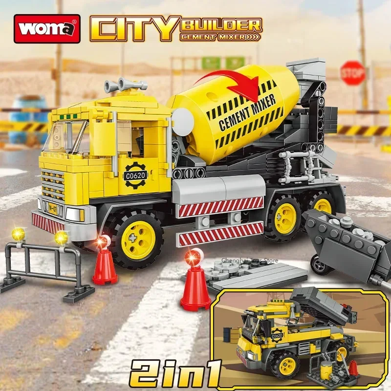 WOMA Construction City Builder Mixing Truck 2-in-1 Children's Toy Small Particle Building Blocks Festival Gift