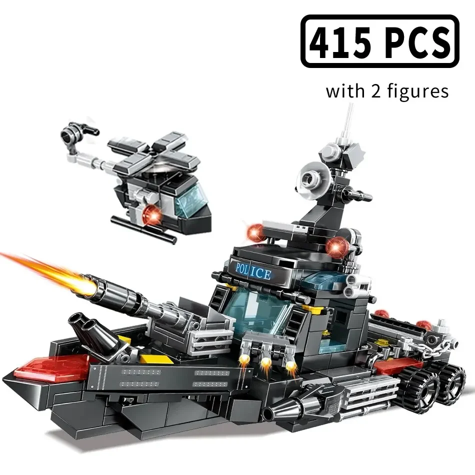 4in1 Swat Police Series Building Blocks with Policeman Bricks Truck Ship Car City Construction Toys for Children - Image 5