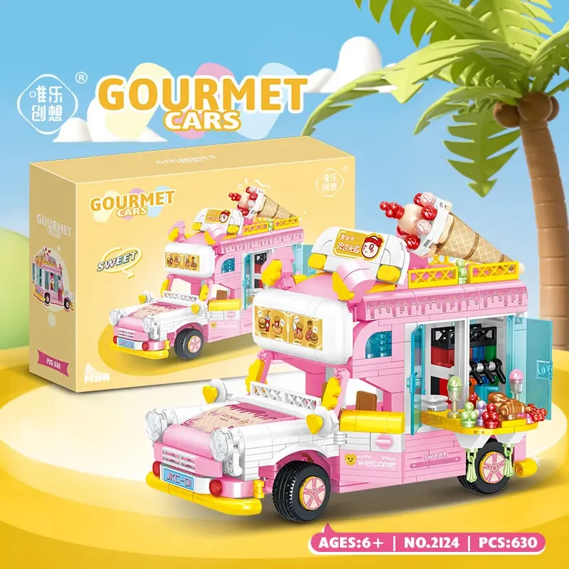 WLtoys 2124 630pcs Ice Cream Truck Street View Food Truck Mini Building Blocks Food Model Building Blocks Kids Toys Boys Girls - Image 6