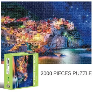 Starry Sky Fishing Village 2000 PCS of high difficulty adult puzzle building blocks puzzle toys cartoon animal anime toys gifts