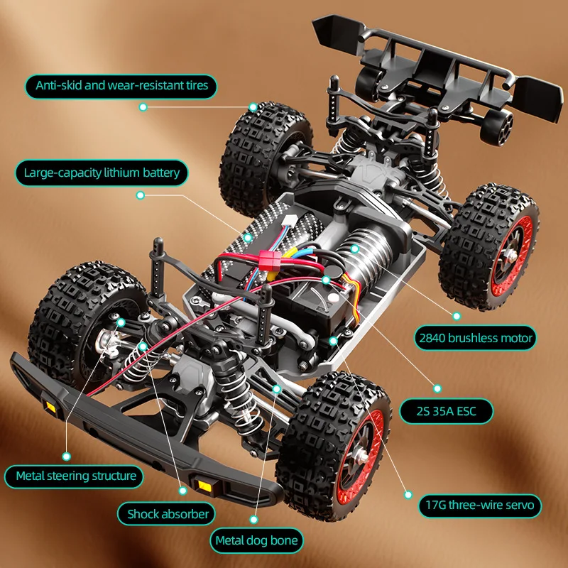 JJRC Professional Brushed Remote Control Car - Full-Scale 4WD Off-Road High-Speed Big-Wheel Short Course Truck for Adult Racing - Image 4