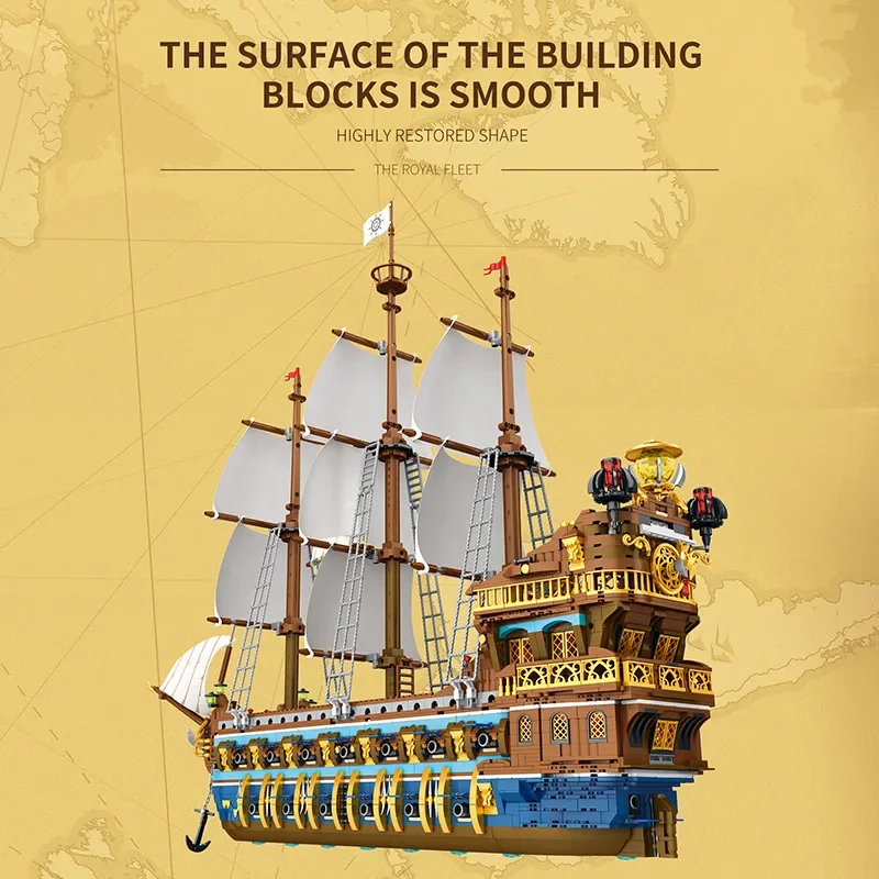 MOC Reobrix 66011 The Royal Fleet The Sun Pirate Ship Sailboat Royal Sunshine Model difficult Building blocks. Christmas gift - Image 5