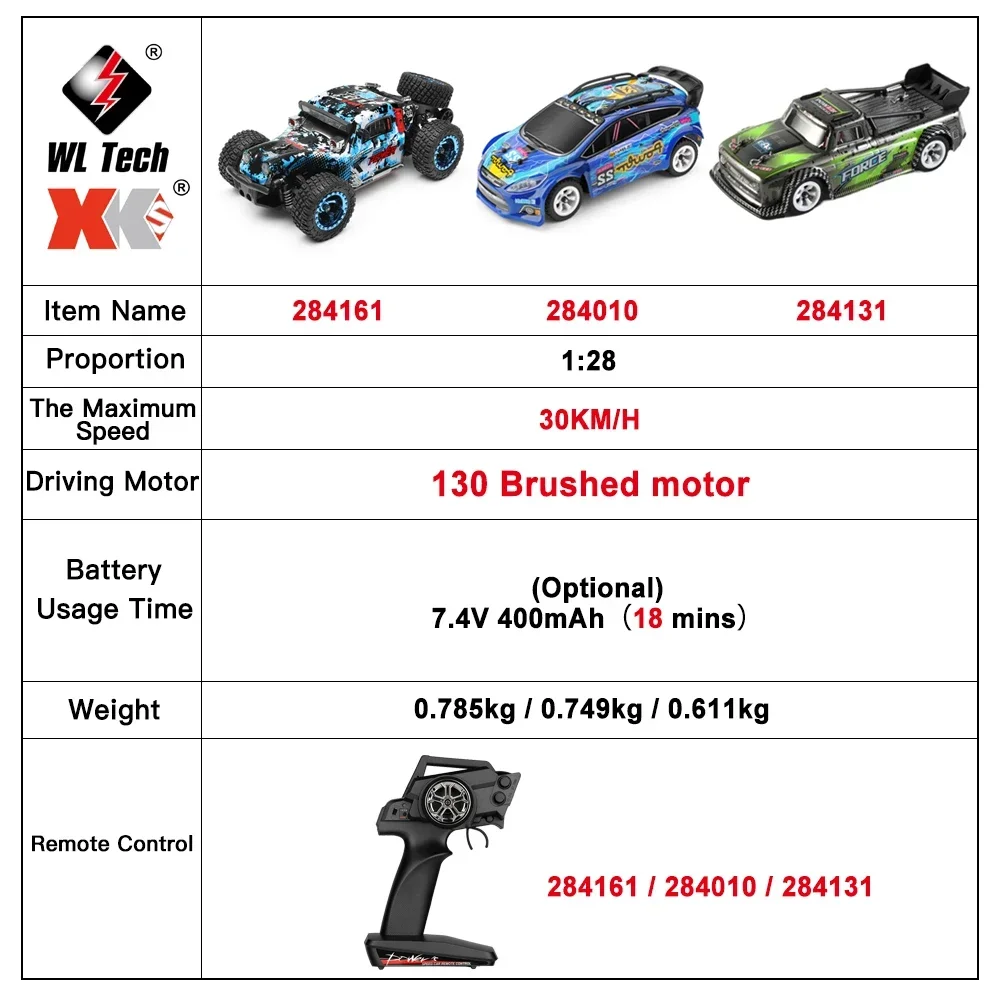 WLtoys 284161 284010 1:28 4WD RC Car With LED Lights 30KM/H 2.4G Radio Remote Control Car Off-Road Drift Vehicle Toys - Image 2