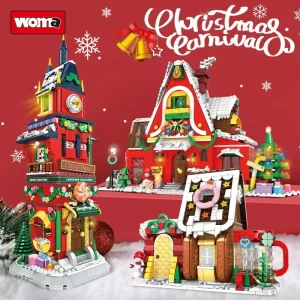 kf-Sc80528fbce964543a4ffe150bf2bd948I WOMA Christmas Building Blocks Series Gingerbread Man Candy House Castle with Lights Boys and Girls Holiday Gifts