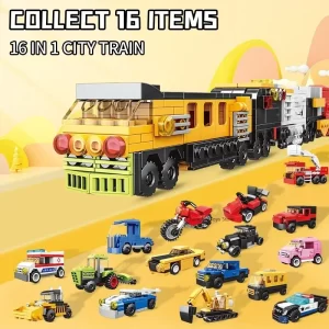 kf-Scbc5abbe7d004eea9ef5959ea1f7d83a5 WOMA City Train Fire Truck Car Building Blocks City Train Fire Truck Toy Police Car 16-in-1 Assembly DIY Building Blocks