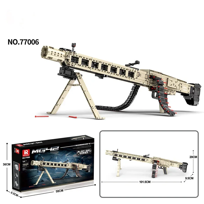 reobrixMG42 machine gun electric model building blocks Battlefield classic Heavy weapons series building blocks toy gift 1886PCS - Image 6