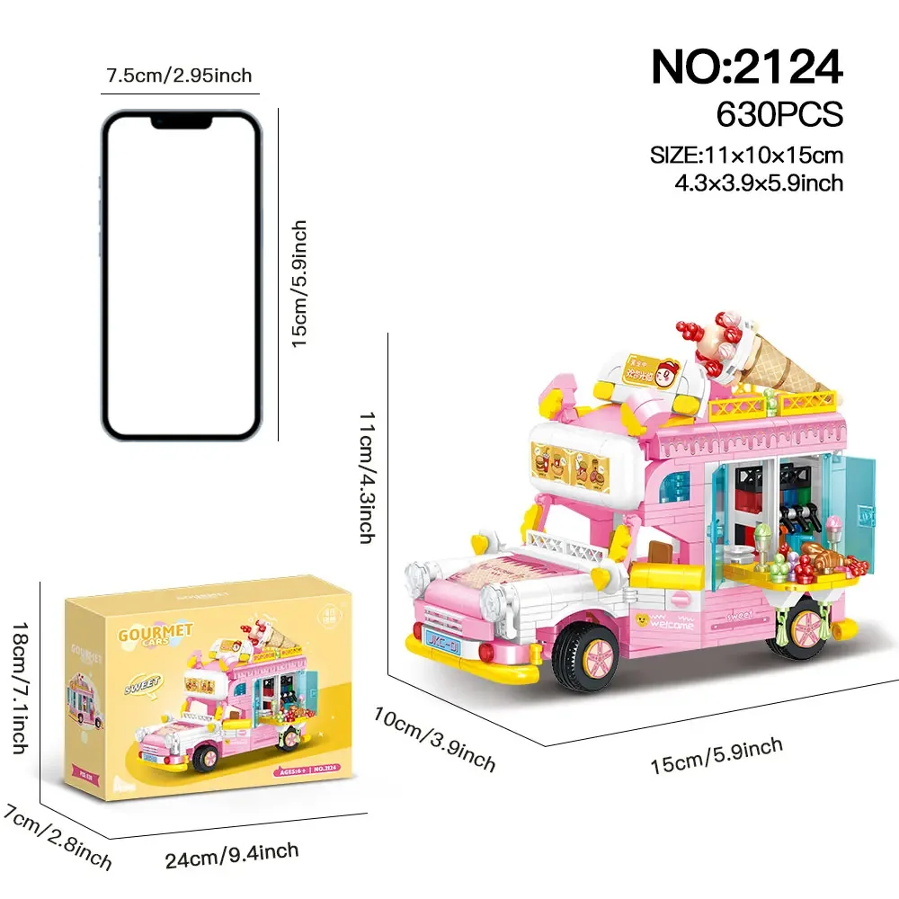 WLtoys 2124 630pcs Ice Cream Truck Street View Food Truck Mini Building Blocks Food Model Building Blocks Kids Toys Boys Girls - Image 2