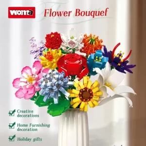WOMA Building block simulation bouquet assembly rose small particle building block creative desktop decoration toy