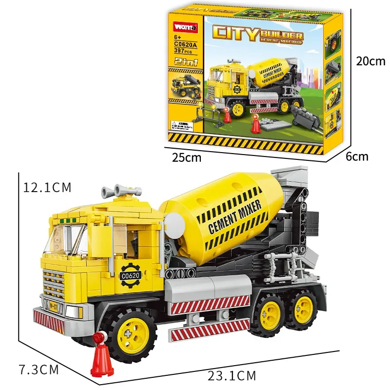 WOMA Construction City Builder Mixing Truck 2-in-1 Children's Toy Small Particle Building Blocks Festival Gift - Image 5